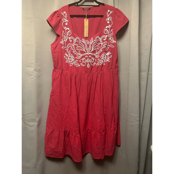 Plus Size 4X 26 Red BloomChic Comfy Printed Cotton Cap Sleeve Midi Dress Pockets - Picture 5 of 8